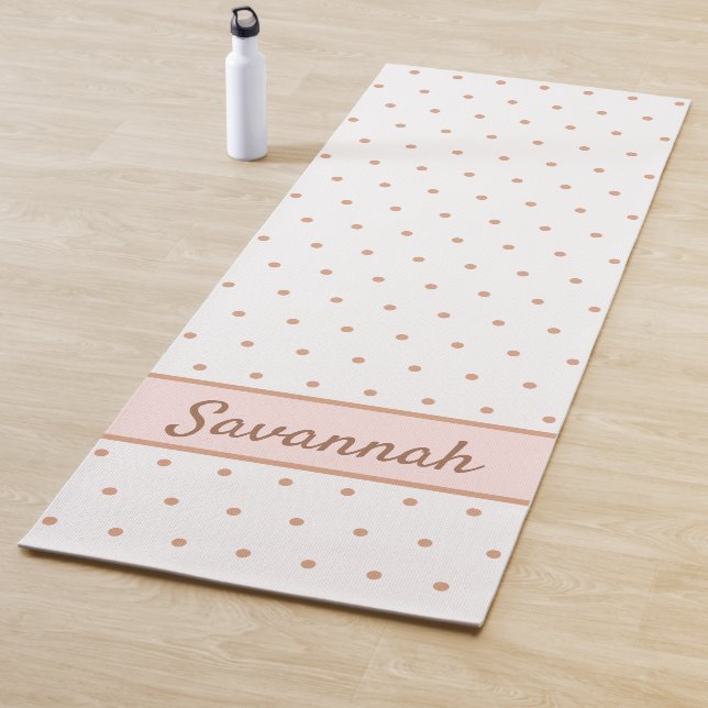 White pink rose gold dotted pattern monogram yoga mat (In Situ)