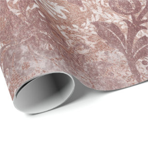 White Pink Rose Gold Floral Powder Grungy Metallic Wrapping Paper
