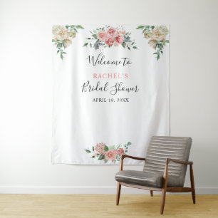 White Pink Rose Watercolor Welcome Bridal Shower Tapestry