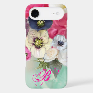 WHITE PINK ROSES AND ANEMONE FLOWERS MONOGRAM