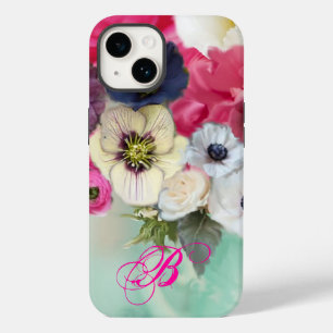 WHITE PINK ROSES AND ANEMONE FLOWERS MONOGRAM Case-Mate iPhone 14 CASE