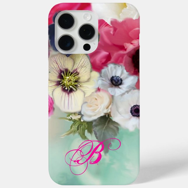 WHITE PINK ROSES AND ANEMONE FLOWERS MONOGRAM Case-Mate iPhone CASE (Back)