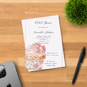 White Pink Roses Floral Cupcake Bridal Shower Acrylic Invitations