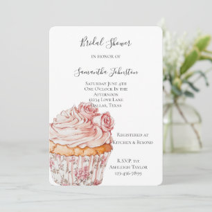 White Pink Roses Floral Cupcake Bridal Shower Invitation