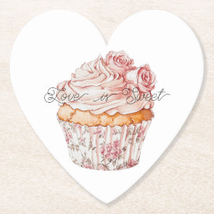 White Pink Roses Floral Cupcake Bridal Shower Paper Coaster