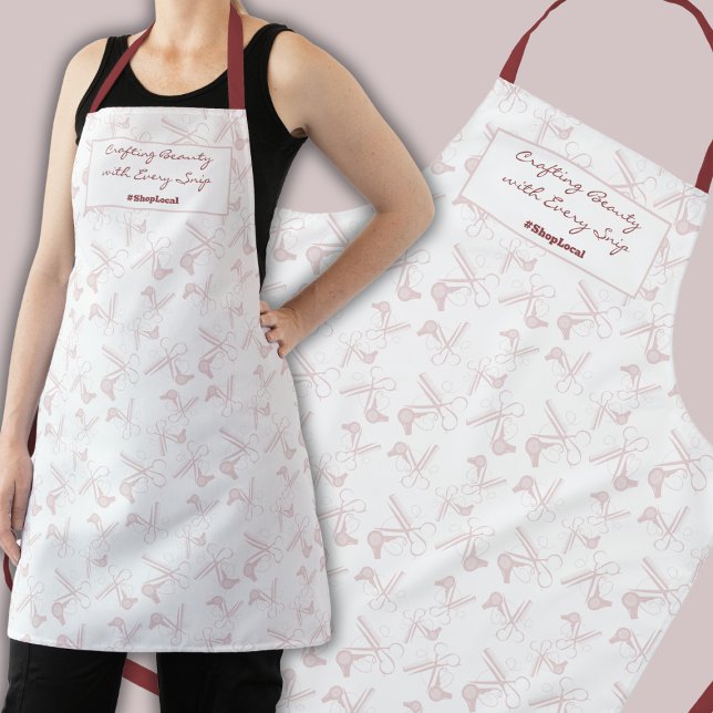White & Pink #ShopLocal Hair Salon Apron (White & Pink #ShopLocal Hair Salon Apron)