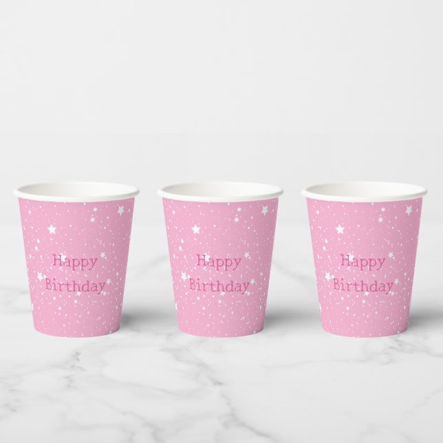 White Pink Sky of Stars Birthday Paper Cups (Multi)