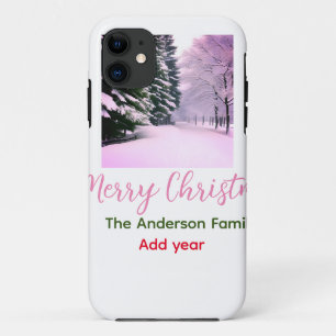 White pink snow merry Christmas add family name da iPhone 11 Case