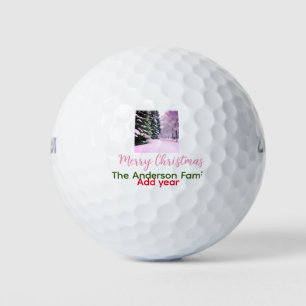 White pink snow merry Christmas add family name da Golf Balls
