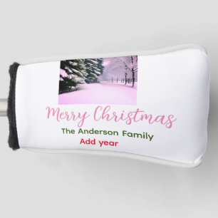 White pink snow merry Christmas add family name da Golf Head Cover