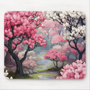 White Pink Spring Flowers Mouse Mat