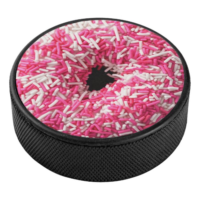 White Pink Sprinkles Doughnut Hockey Puck (3/4)
