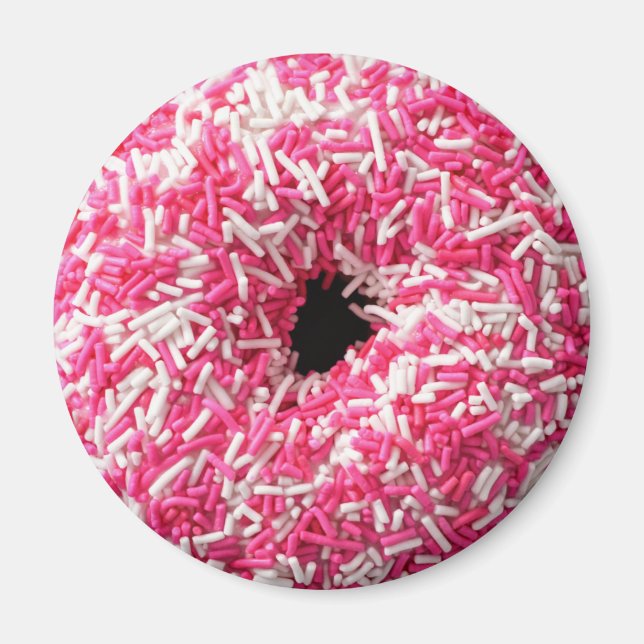 White Pink Sprinkles Doughnut Magnet (Front)