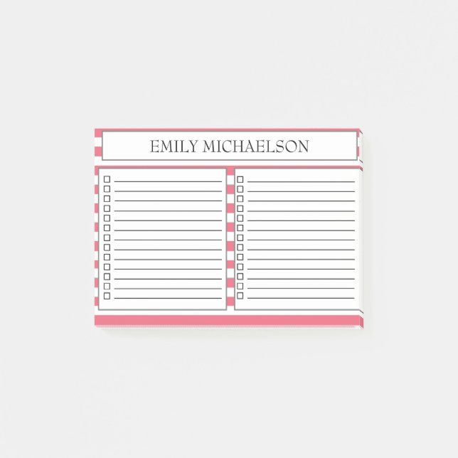 White Pink Striped To Do List Checkbox Lined Post-it Notes (Front)