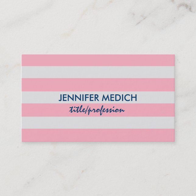 White & Pink Stripes Business Card (Front)