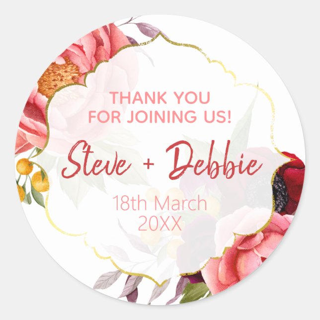 White Pink Thank You Wedding Lip Balm Soy Candle Classic Round Sticker (Front)