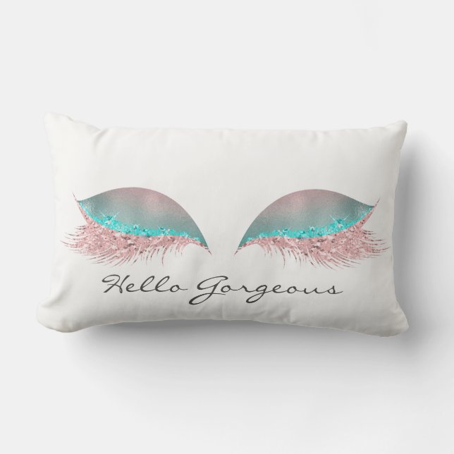 White Pink Tiffany  Makeup Lashes Hello Gorgeous Lumbar Cushion (Front)
