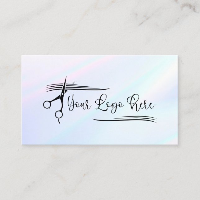 White Pink Turquoise Holographic Gradient Logo Business Card (Front)