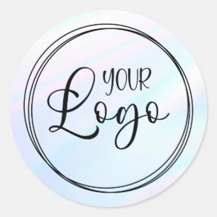 White Pink Turquoise Holographic Gradient Logo Classic Round Sticker