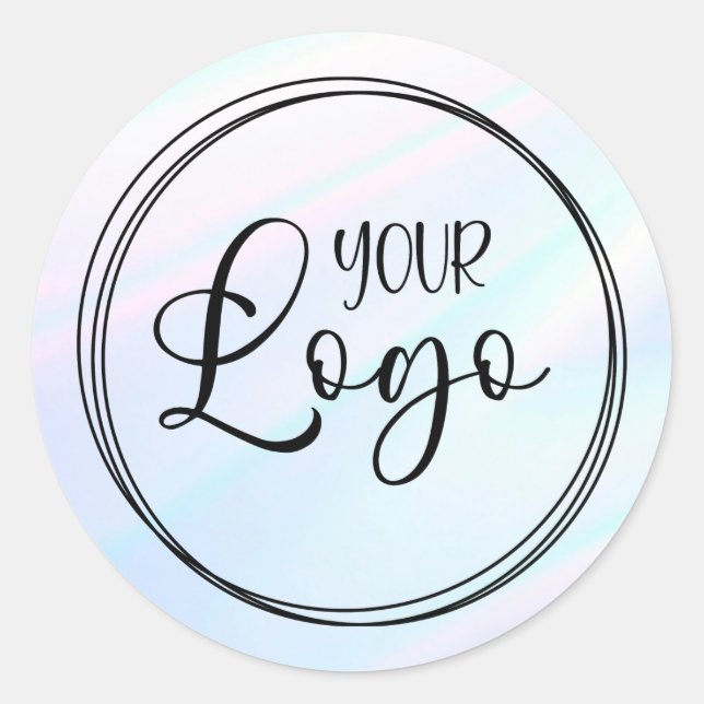 White Pink Turquoise Holographic Gradient Logo Classic Round Sticker (Front)