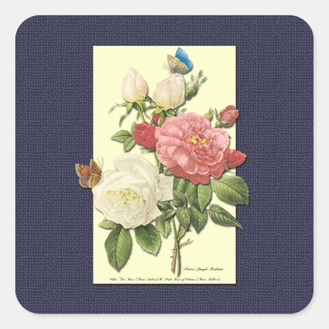 White Pink Vintage Botanical Roses Sticker (Front)