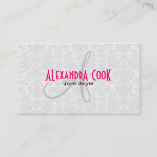 White & Pink Vintage Floral Damasks Business Card