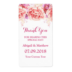 White Pink Watercolor Flowers Wedding Labels