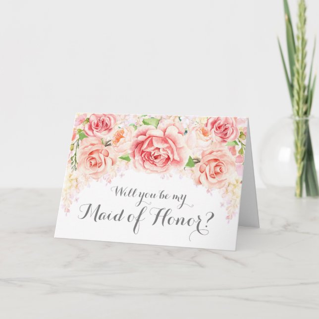 White Pink Watercolor Maid of Honour Invite (Front)