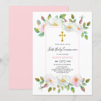 White, pink wild dog rose floral First Communion