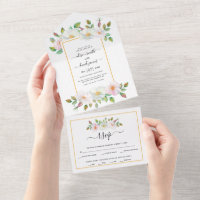 White, pink wild dog rose floral yellow wedding