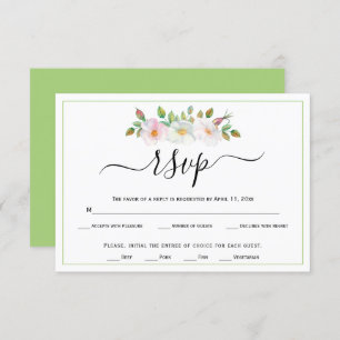 White pink wild dog rose green floral wedding RSVP