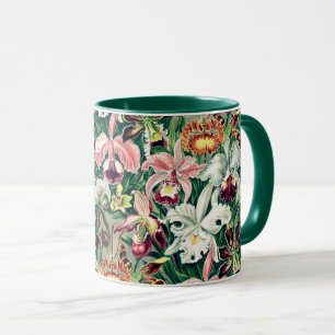 White Pink Yellow Green Orchid Pattern Mug