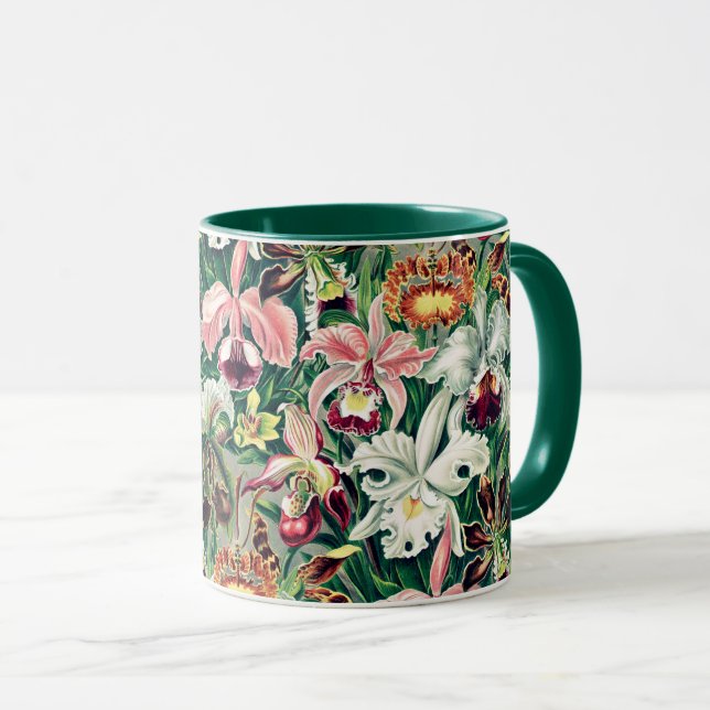White Pink Yellow Green Orchid Pattern Mug (Front Right)