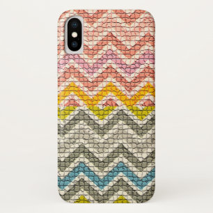WHITE PINK YELLOW GREY BLUE MOSAIC CHEVRONS iPhone X CASE