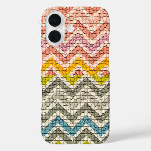 WHITE PINK YELLOW GREY BLUE MOSAIC CHEVRONS iPhone 16 CASE