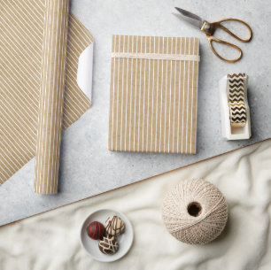 White Pinstripes Faux Rustic Tan Kraft Paper Look