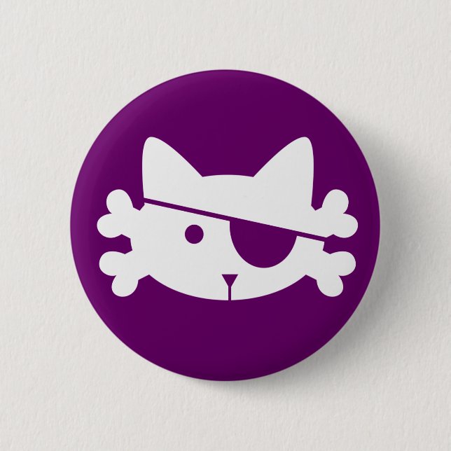 White Pirate Cat - button (Front)