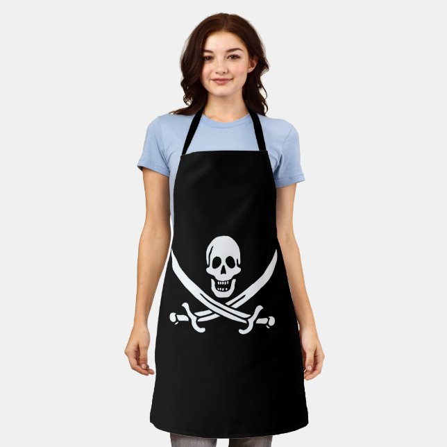 White, Pirate Flag Calico Jack, Skull & Cutlass  Apron (Worn)