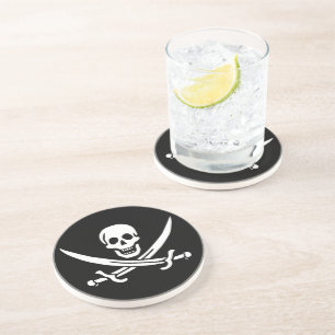 White, Pirate Flag Calico Jack, Skull & Cutlass  Coaster