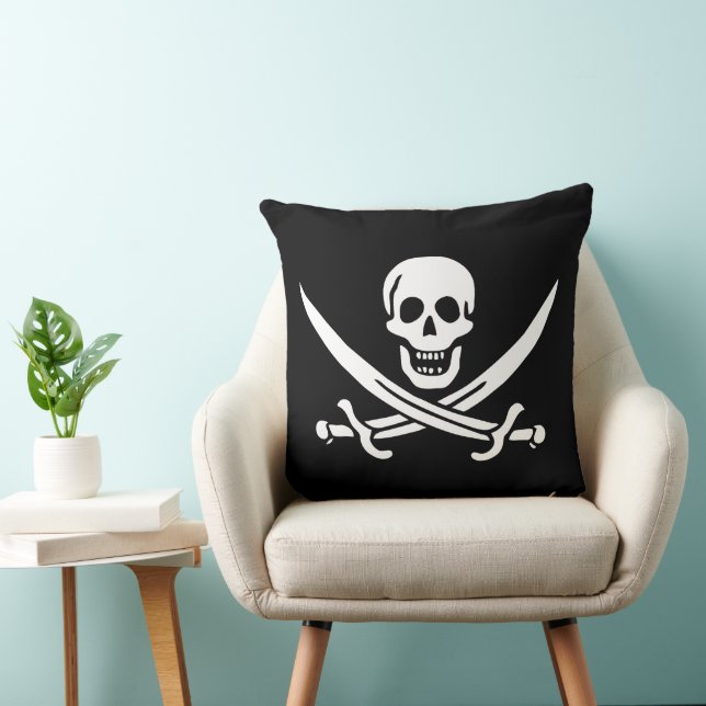 White, Pirate Flag Calico Jack, Skull & Cutlass  Cushion (Chair)