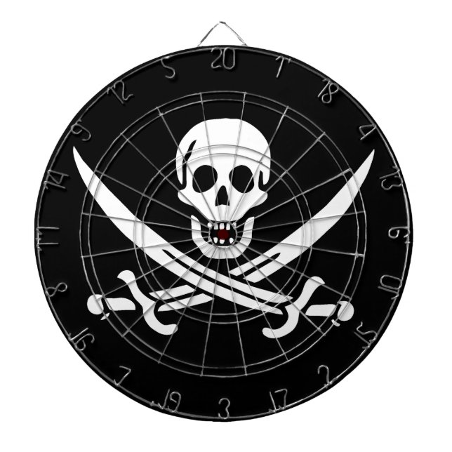 White, Pirate Flag Calico Jack, Skull & Cutlass Dartboard (Front)