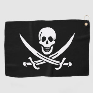 White, Pirate Flag Calico Jack, Skull & Cutlass  Golf Towel