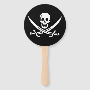 White, Pirate Flag Calico Jack, Skull & Cutlass  Hand Fan