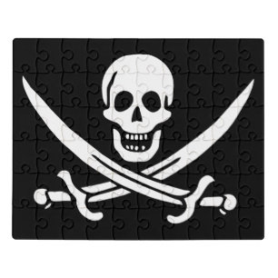 White, Pirate Flag Calico Jack, Skull & Cutlass  Jigsaw Puzzle