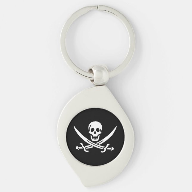 White, Pirate Flag Calico Jack, Skull & Cutlass Key Ring (Front)