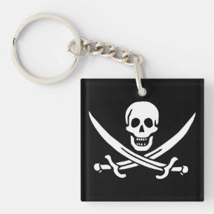 White, Pirate Flag Calico Jack, Skull & Cutlass  Key Ring