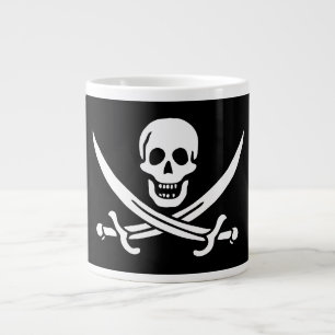 White, Pirate Flag Calico Jack, Skull & Cutlass  Large Coffee Mug