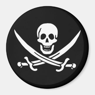 White, Pirate Flag Calico Jack, Skull & Cutlass Magnet