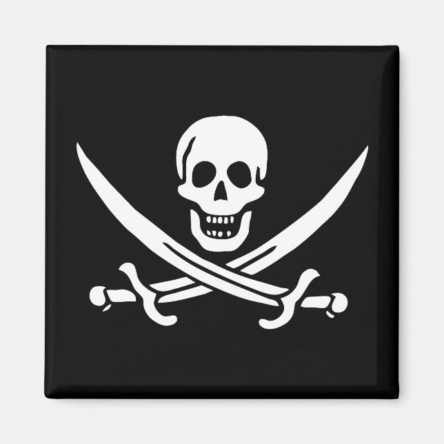 White, Pirate Flag Calico Jack, Skull & Cutlass  Magnet (Front)