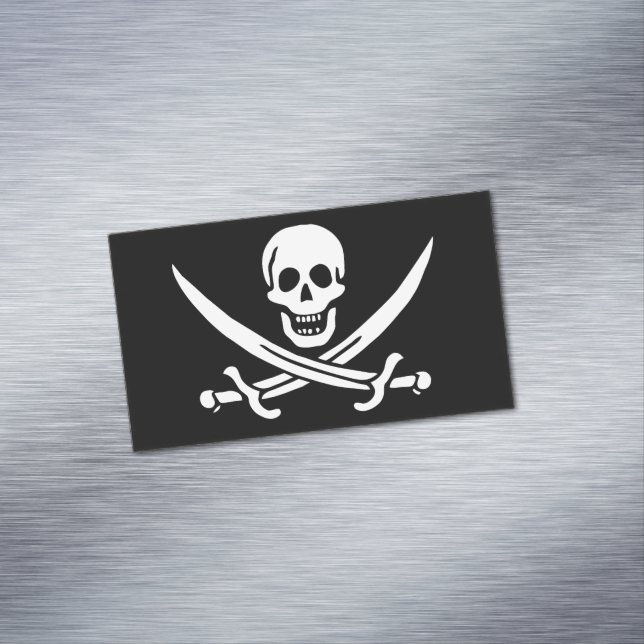 White, Pirate Flag Calico Jack, Skull & Cutlass  Magnetic Business Card (In Situ)